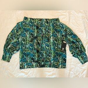 NWT Coldesina Stevie Off The Shoulder Knit Top, Size Large, Tropical  Snake Skin